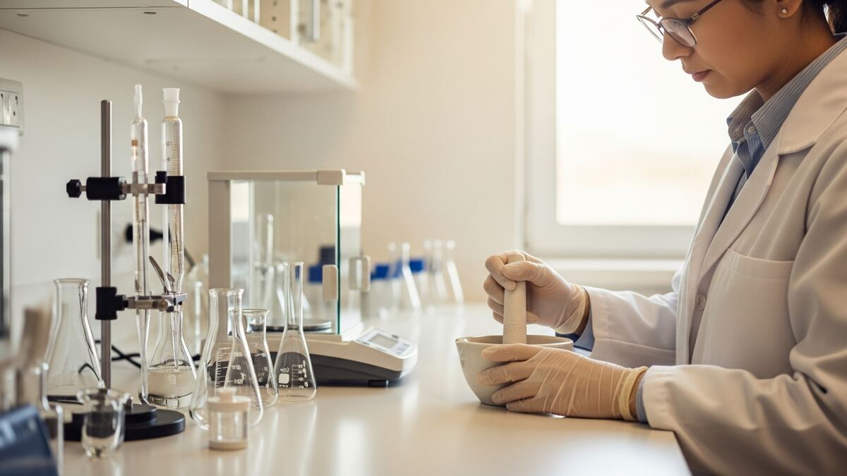 Pharmacist preparing a custom compounded medication in the lab